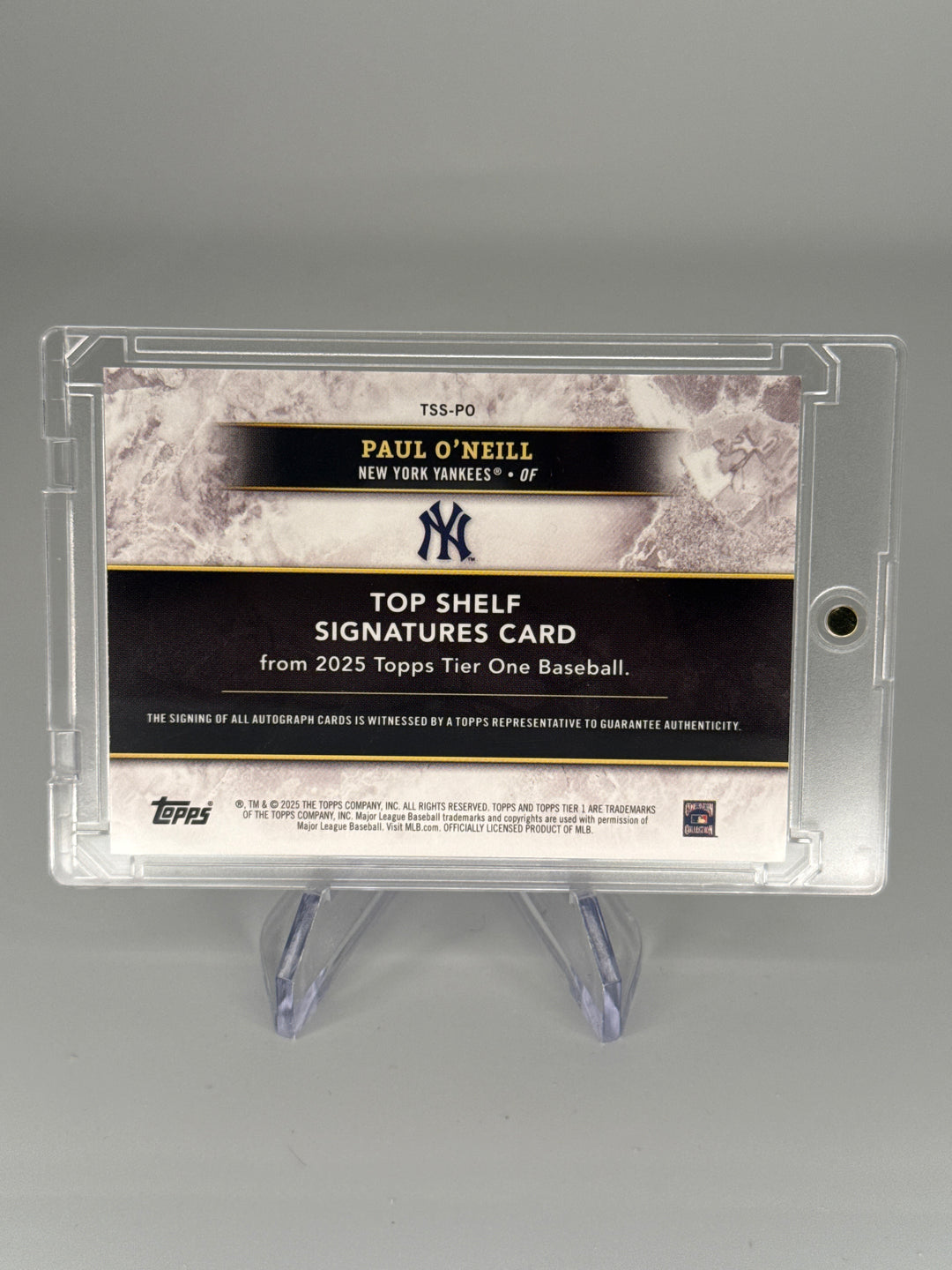 Paul O'Neill 2025 Topps Tier One Top Shelf Blue Foil Auto, 41/49