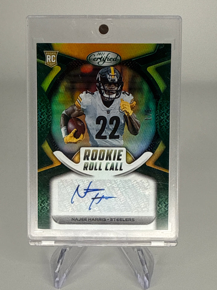 Najee Harris 2021 Panini Certified Rookie Roll Call Mirror Green Auto, 1/5