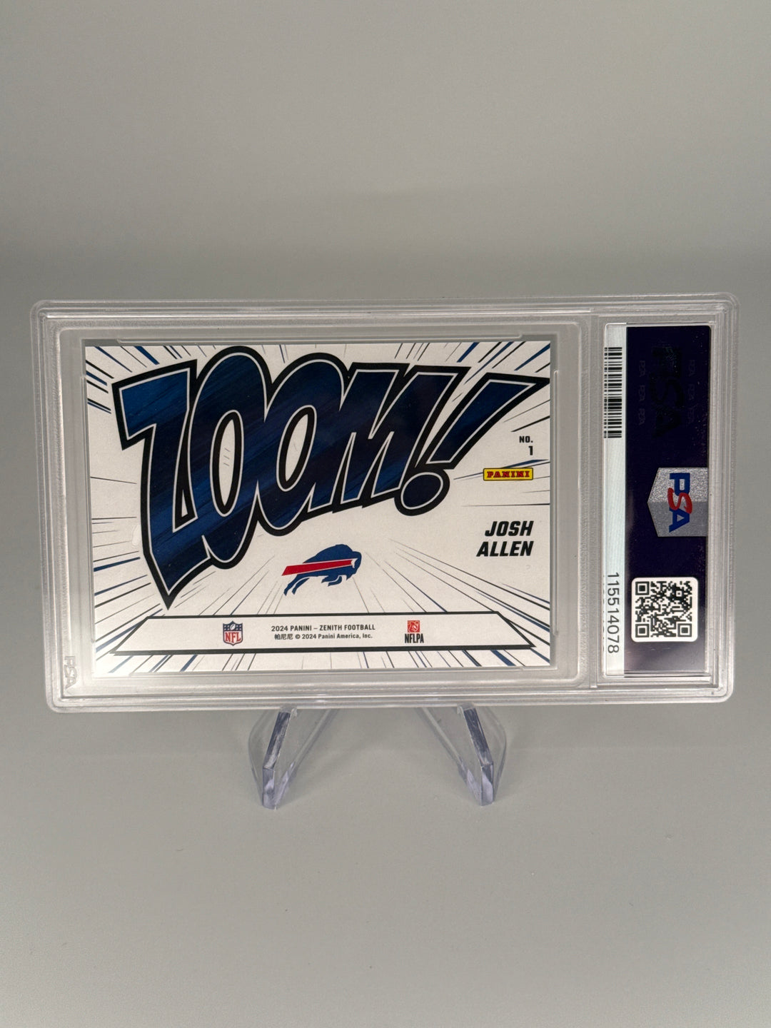 Josh Allen 2024 Panini Zenith Zoom Blue SSP Case Hit, 38/49, PSA 9 Mint