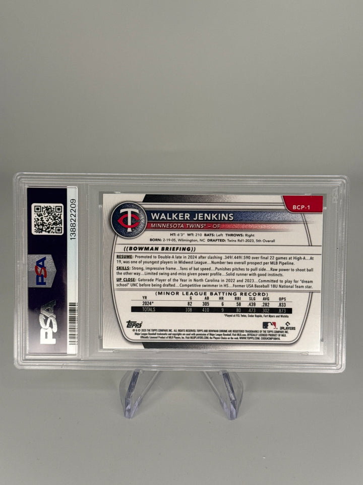 Walker Jenkins 2025 Bowman Chrome Yellow Refractor, 15/75, PSA 10 Gem Mint