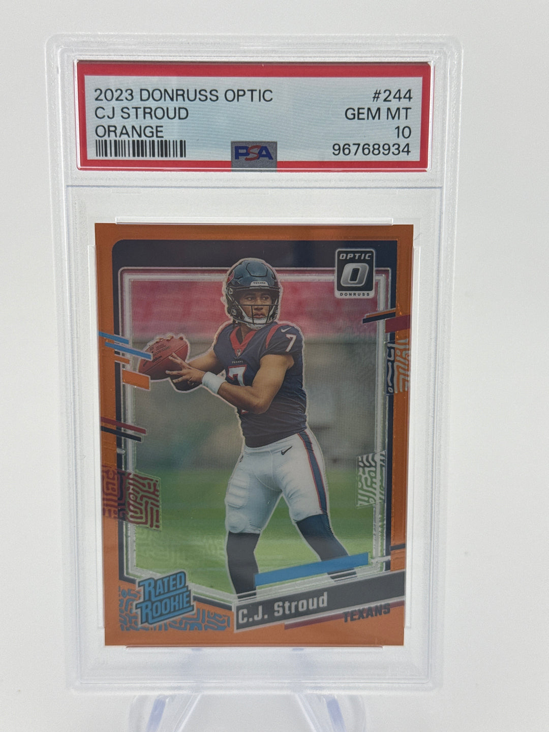 CJ Stroud 2023 Panini Donruss Optic Orange Prizm Rookie, 077/249, PSA 10 Gem Mint