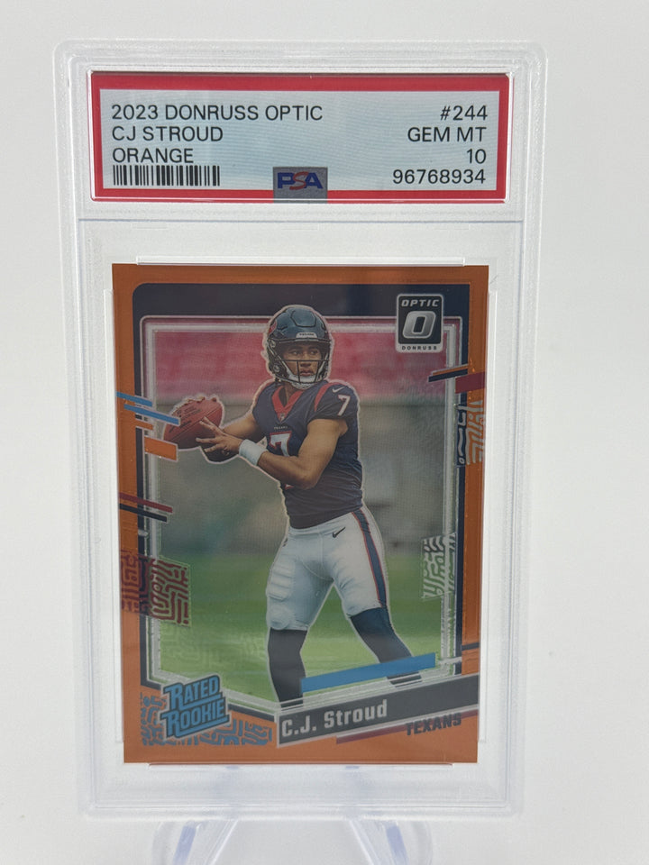 CJ Stroud 2023 Panini Donruss Optic Orange Prizm Rookie, 077/249, PSA 10 Gem Mint