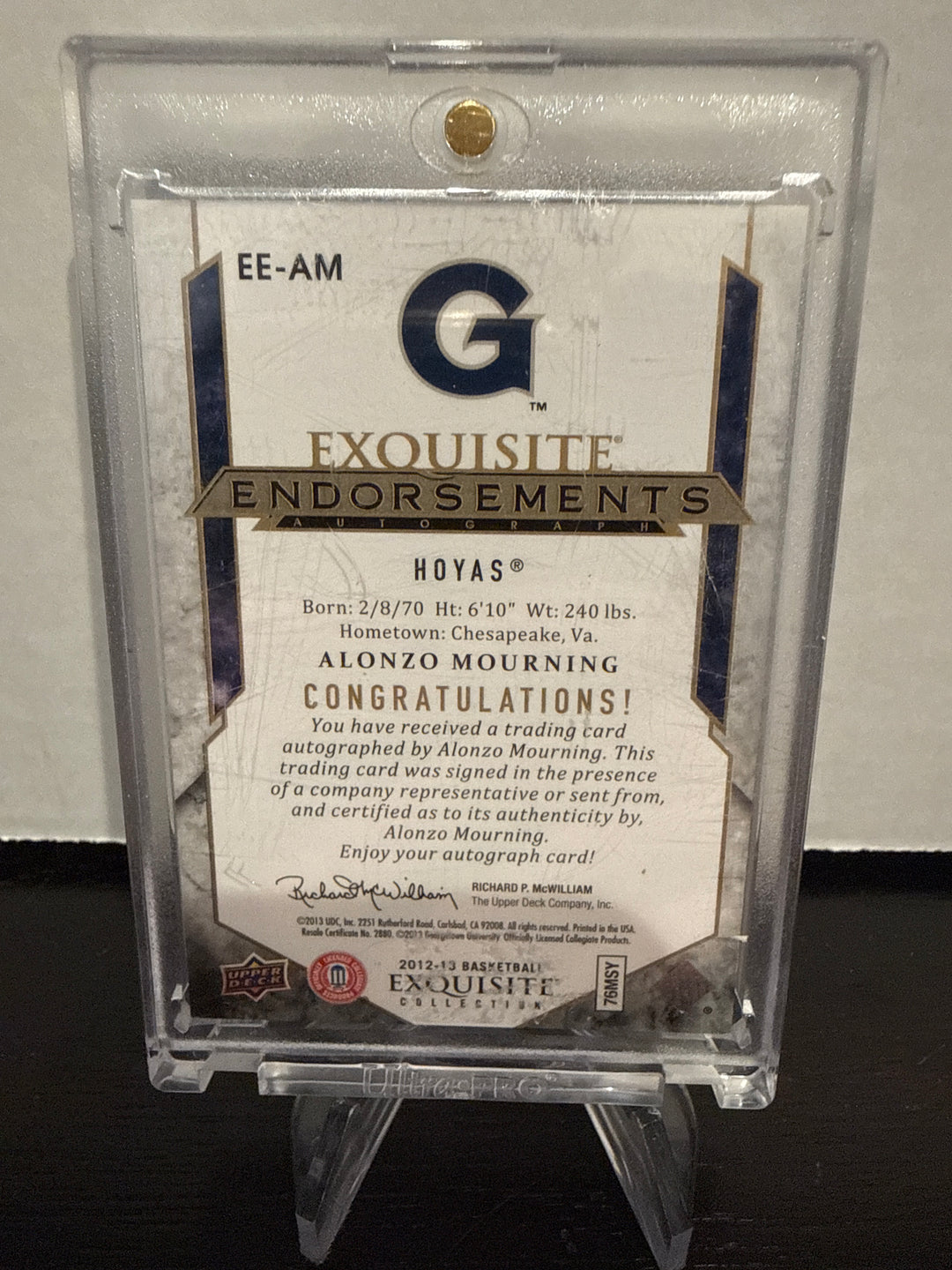 Alonzo Mourning 2012-2013 Upper Deck Exquisite Endorsements Auto, 53/99