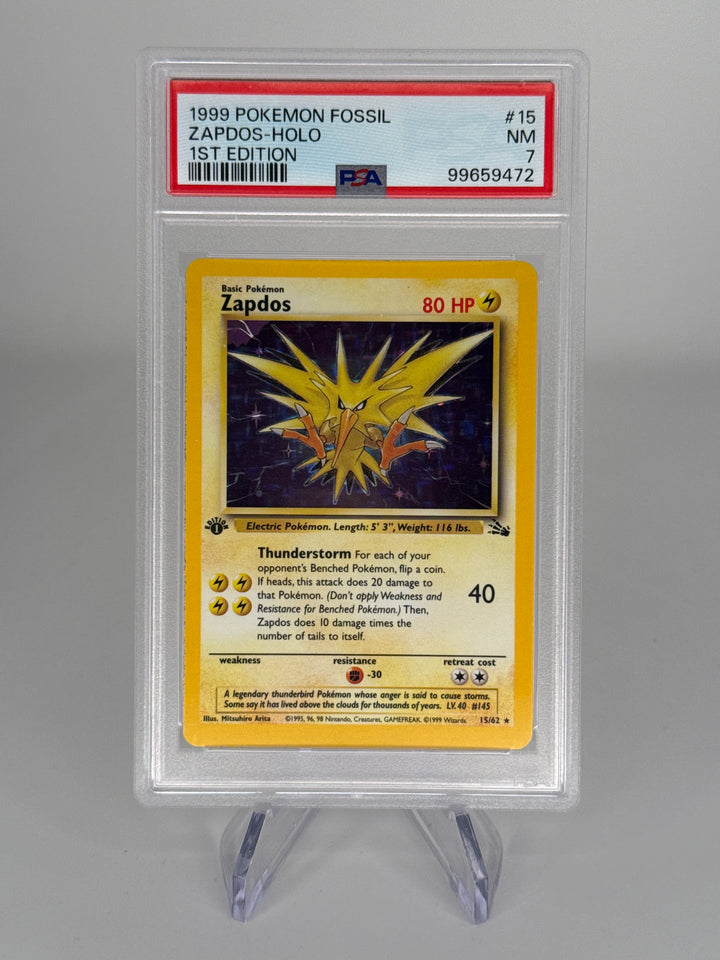 Pokemon TCG 1999 Zapdos 1st Edition Fossil Holo, 15/62, PSA 7