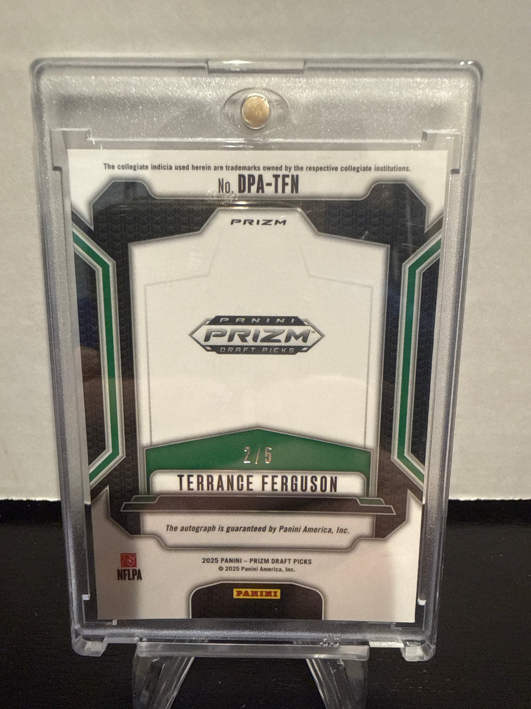 Terrance Ferguson 2025 Panini Prizm Draft Picks Black/Gold Rookie Auto, 2/5
