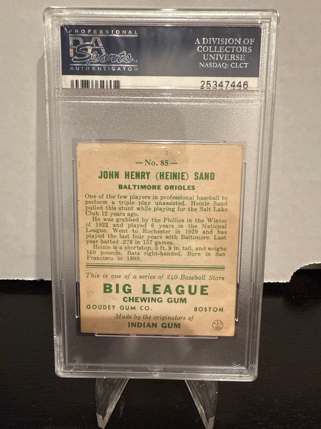 Heinie Sand 1933 Goudey, PSA 4