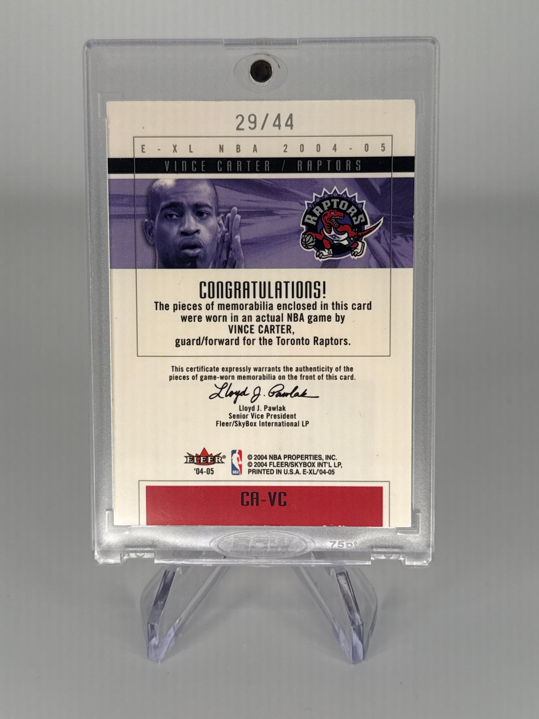 Vince Carter 2004 Fleer Skybox E-XL Court Authentics Dual Relic, 29/44