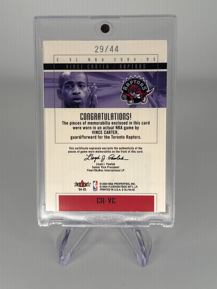 Vince Carter 2004 Fleer Skybox E-XL Court Authentics Dual Relic, 29/44