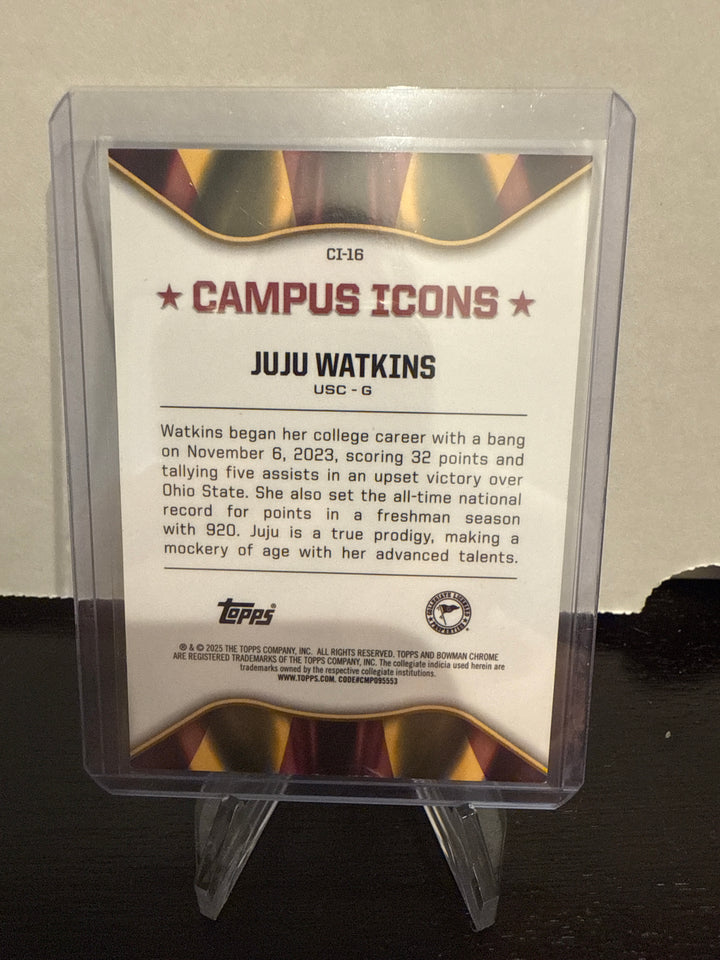 Juju Watkins 2025 Bowman Chrome University Campus Icons Black/White Stealth Refractor, 35/48