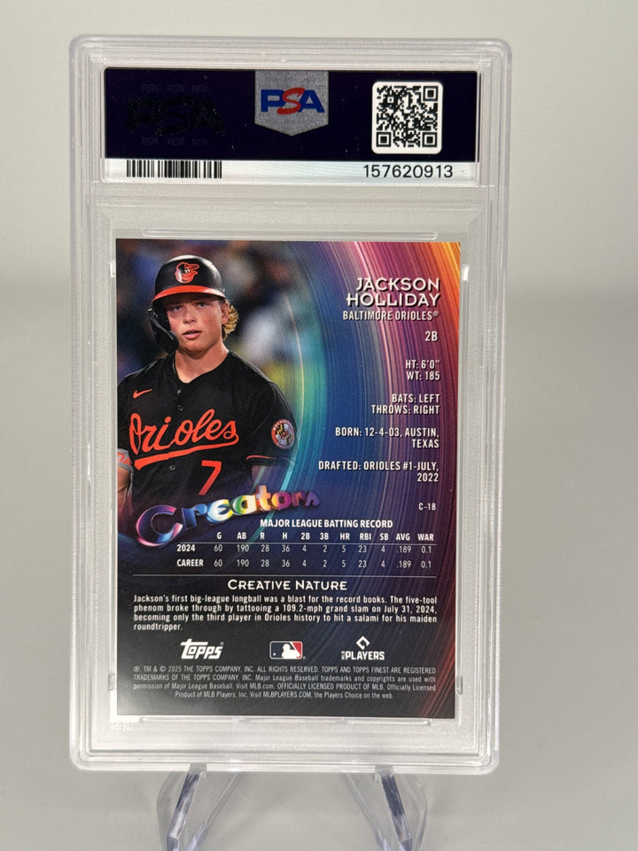 Jackson Holliday 2025 Topps Finest Creators Black Refractor, 09/10, PSA 9 Mint