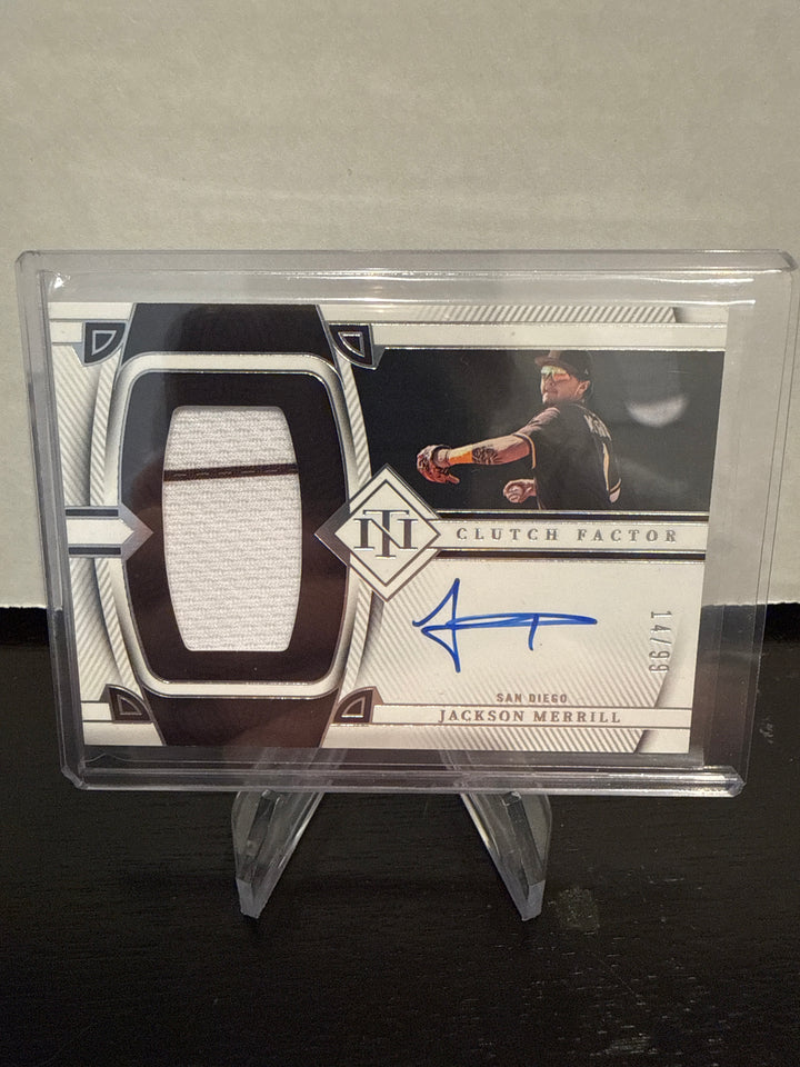 Jackson Merrill 2023 Panini National Treasures Clutch Factor Patch Auto, 14/99