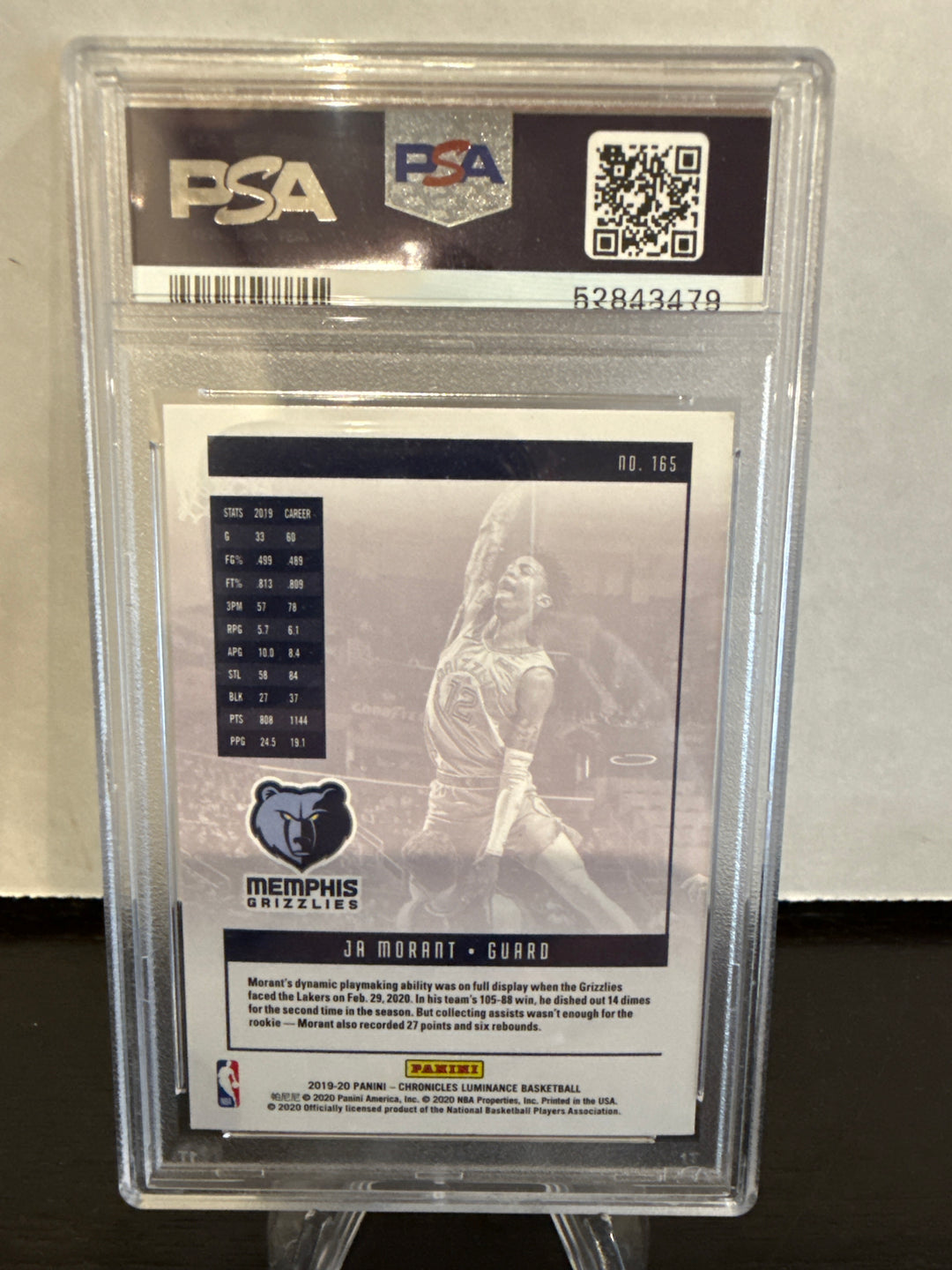 Ja Morant 2019 Panini Chronicles Rookie Card, PSA 10 Gem Mint