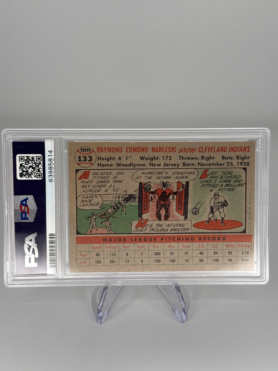 Ray Narleski 1956 Topps Gray Back, PSA 5