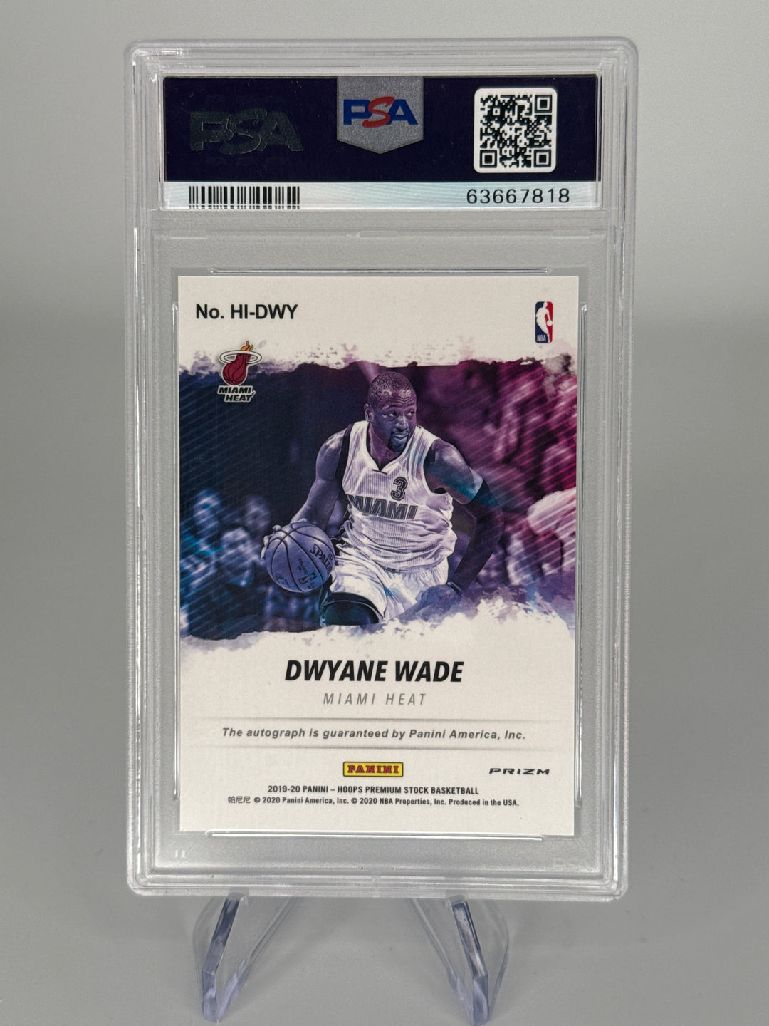 Dwyane Wade 2019 Panini NBA Hoops Premium Stock Auto, PSA 9 Mint