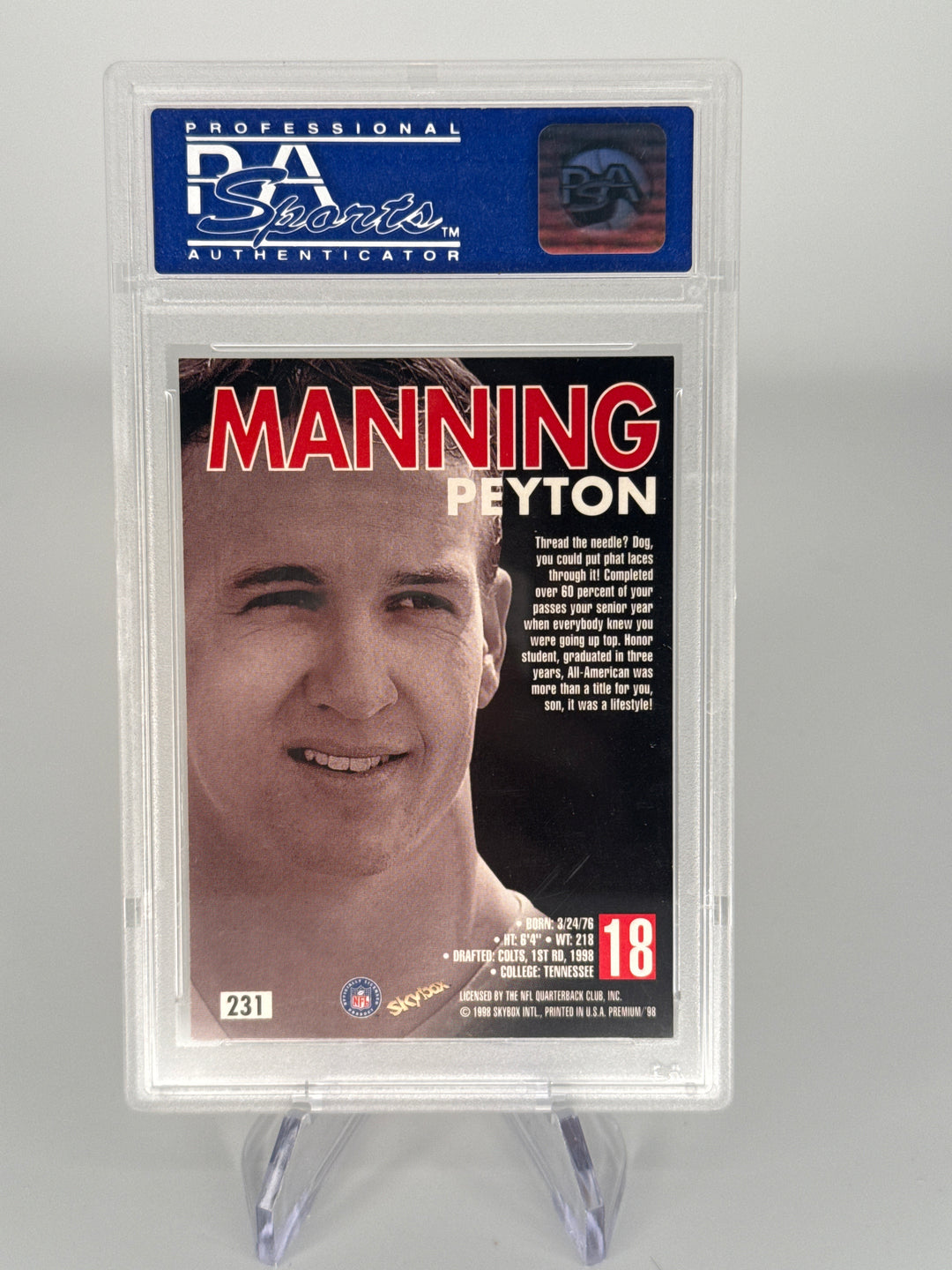 Peyton Manning 1998 Skybox Premium Rookie, PSA 9 Mint