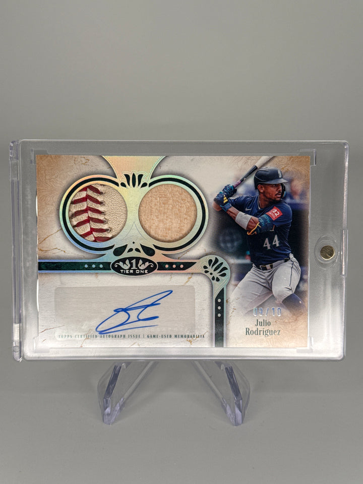 Julio Rodriguez 2026 Topps Tier One Hickory & Hide Holo Silver Auto