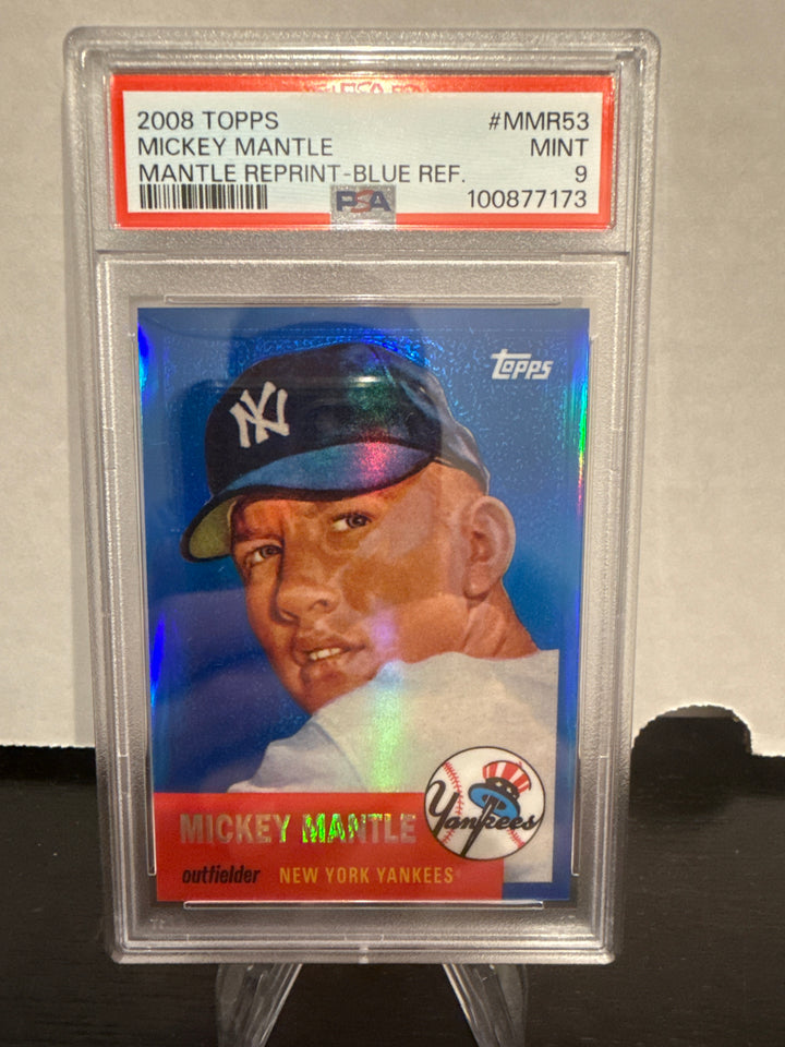 Mickey Mantle 2008 Topps Mickey Mantle Reprint Blue Refractor, PSA 9 Mint