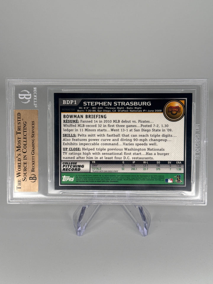 Stephen Strasburg 2010 Bowman Chrome Drafts Picks Rookie Refractor, BGS 9.5 Gem Mint