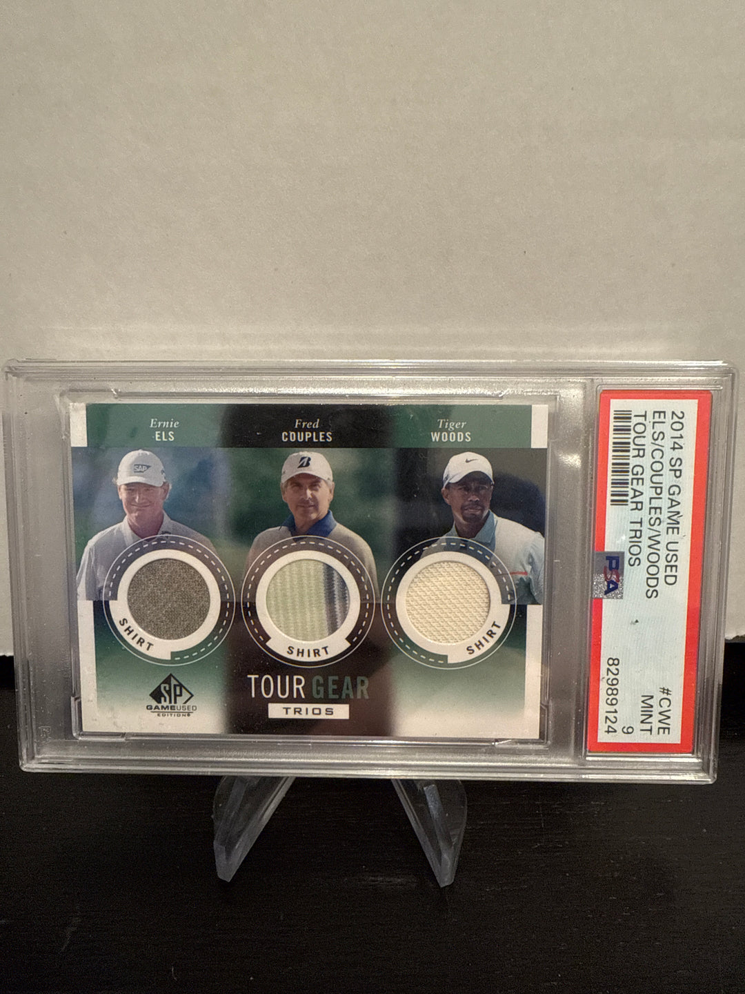 Ernie Els/Fred Couples/Tiger Woods 2014 SP Game Used Triple Relic, PSA 9 Mint
