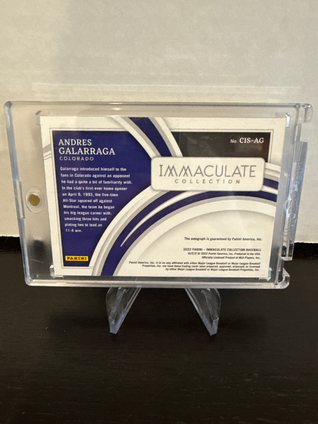 Andres Galarrage 2022 Panini Immaculate Auto, 23/25