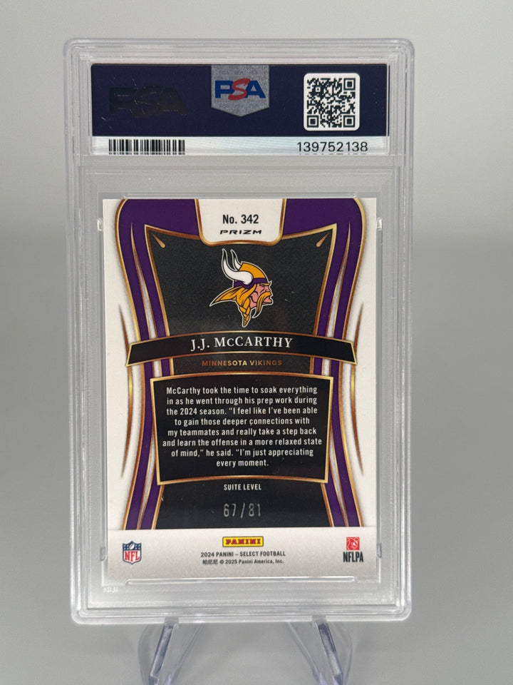 JJ McCarthy 2024 Panini Select Dragon Scale Rookie, 40/49, PSA 9 Mint