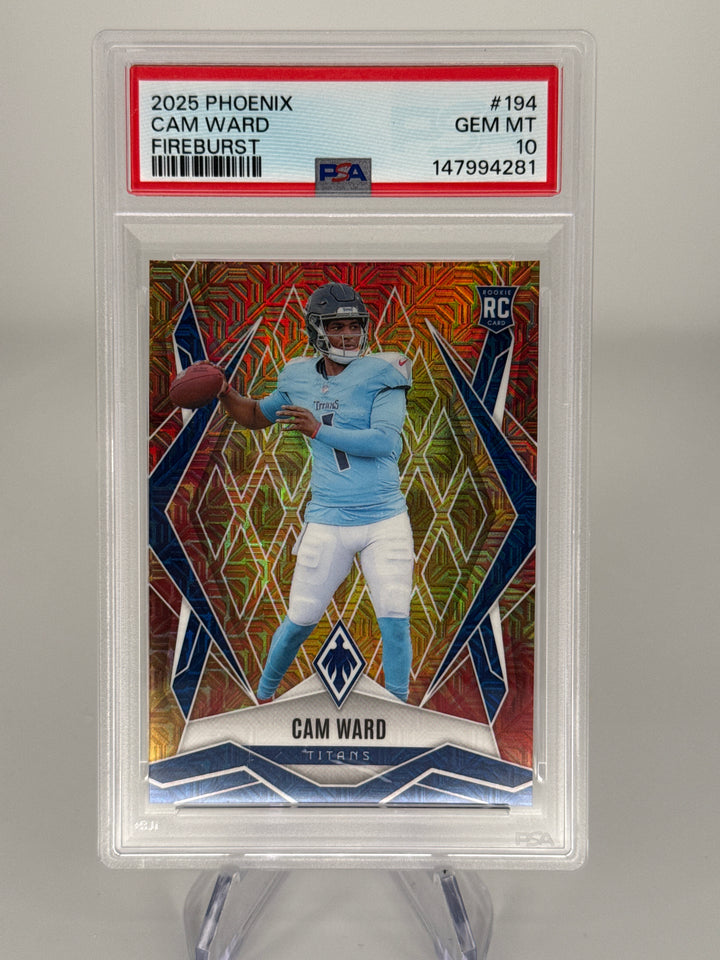 Cam Ward 2025 Panini Phoenix Fireburst Rookie, 183/350, PSA 10 Gem Mint