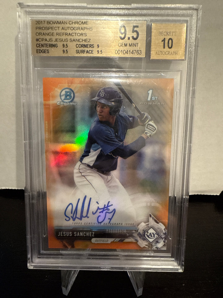 Jesus Sanchez 2017 Bowman Chrome Draft 1st Orange Refractor Auto, 07/25, BGS 9.5 Gem Mint, BGS 10 Auto
