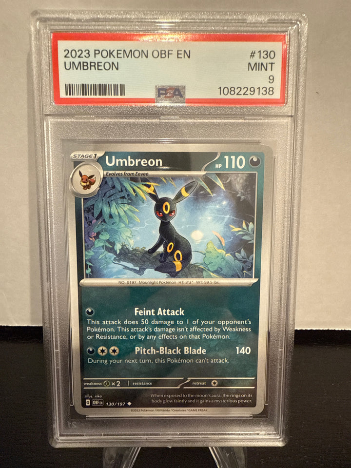 Pokemon TCG 2023 Umbreon Obsidian Flames, 130/197, PSA 9 Mint