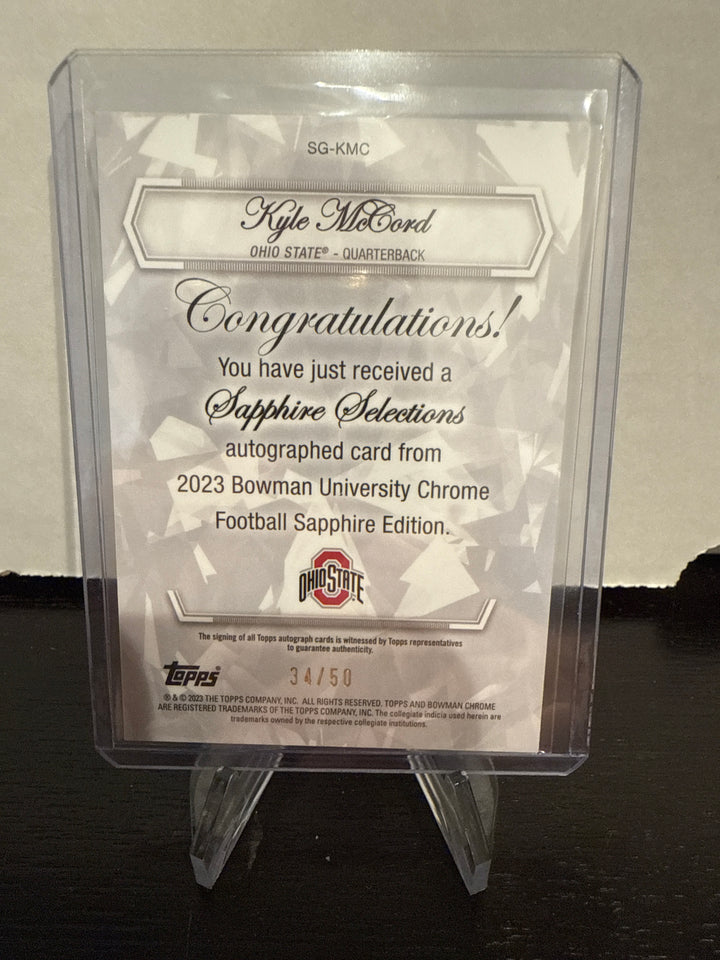 Kyle McCord 2023 Bowman Best Sapphire University Gold Auto, 34/50