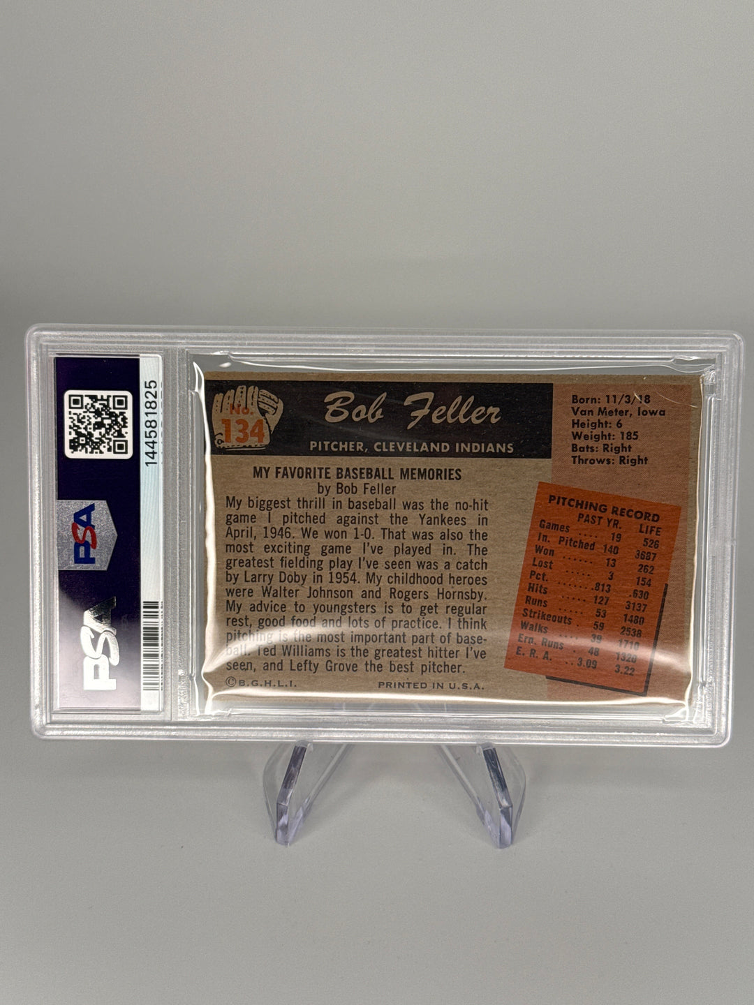 Bob Feller 1955 Bowman, PSA 3