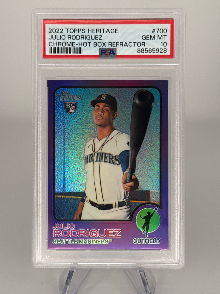 Julio Rodriguez 2022 Topps Heritage Chrome Hot Box Refractor Rookie, PSA 10 Gem Mint
