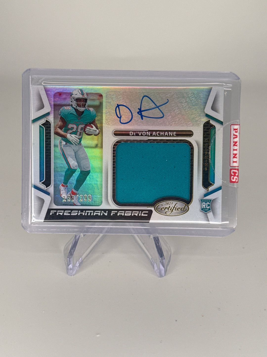 Devon Achane 2023 Panini Certified Freshman Fabric Rookie Patch Auto, 158/399
