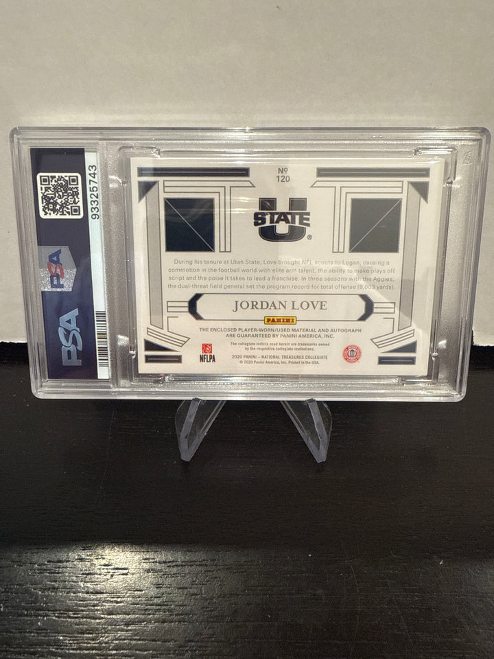 Jordan Love 2020 Panini National Treasures Collegiate Rookie Patch Auto, 15/99, PSA 9 Mint
