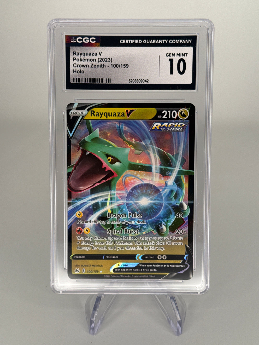 Pokemon TCG 2023 Rayquaza V Crown Zenith Holo, 100/159, CGC 10 Gem Mint