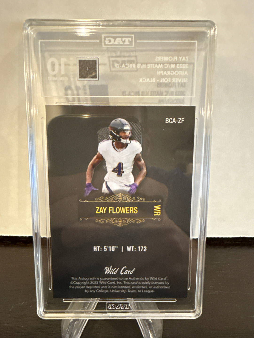 Zay Flowers 2023 Wild Card Silver Foil Black Auto, 1/25, TAG 10 Gem Mint