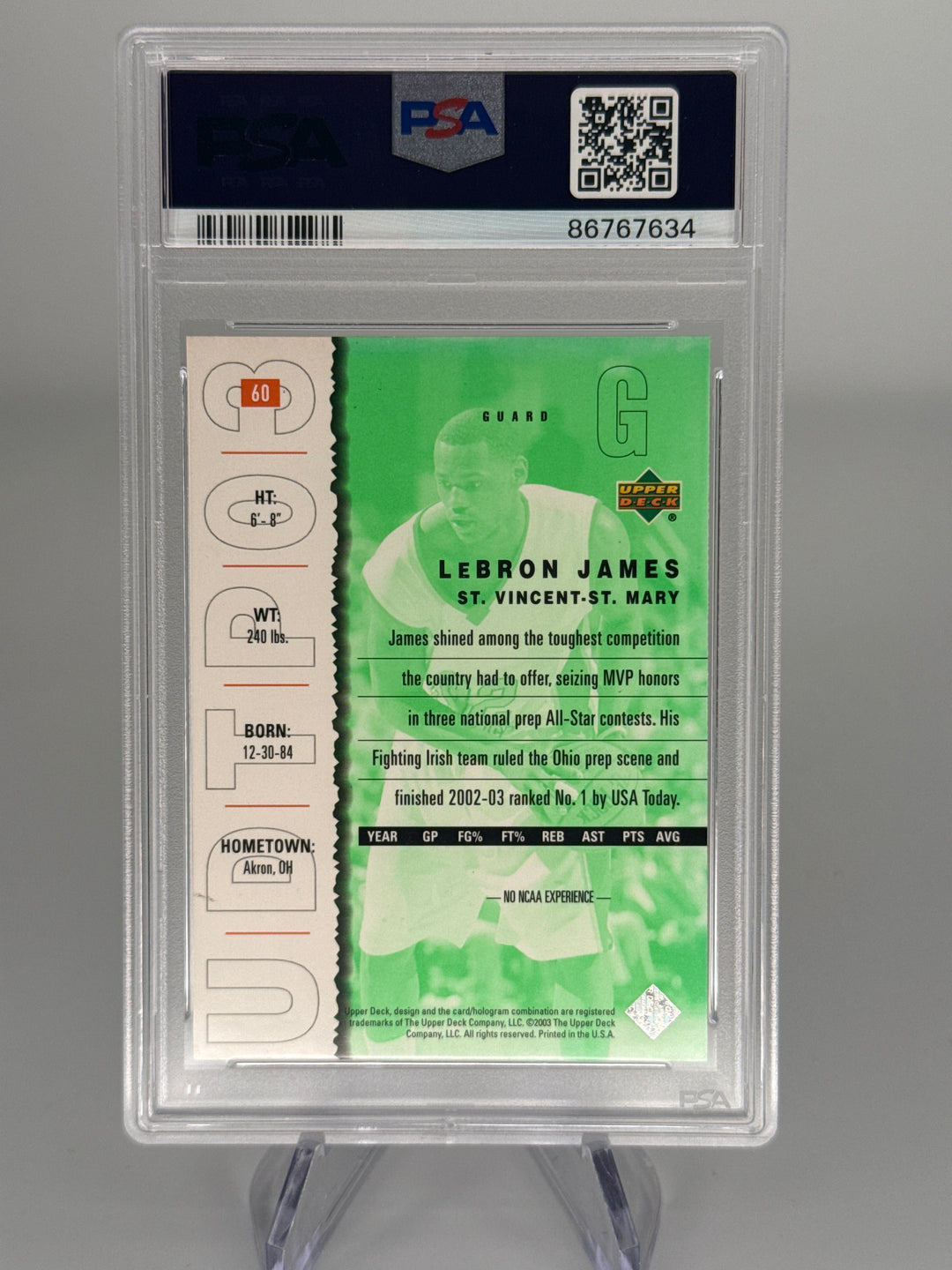 Lebron James 2003 Upper Deck Top Prospects, PSA 9 Mint