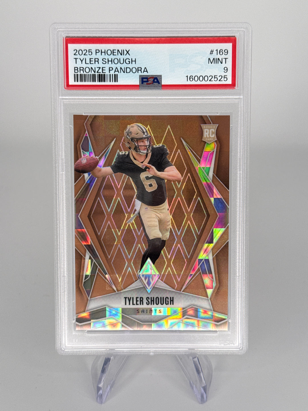 Tyler Shough 2025 Panini Phoenix Bronze Pandora Rookie, 002/125, PSA 9 Mint