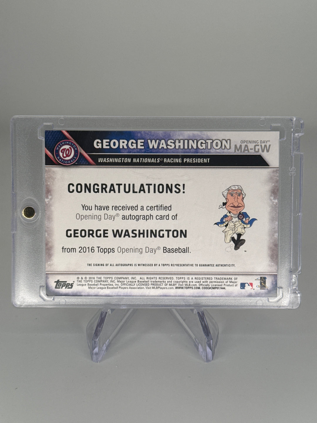 Mascot George Washington 2016 Topps Opening Day Auto