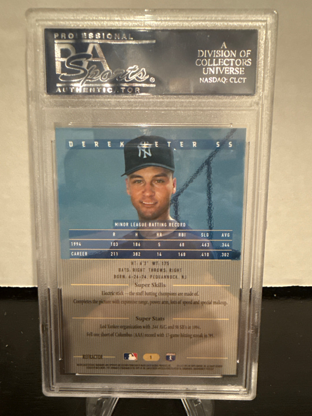 Derek Jeter 1995 Bowman's Best Blue Refractor Rookie, PSA 9 Mint