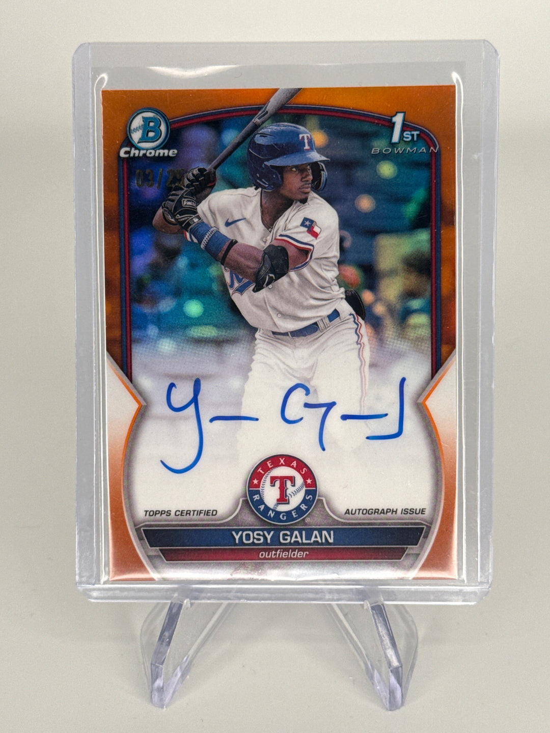 Yosy Galan 2023 Bowman Chrome Orange Refractor 1st Auto, 03/25