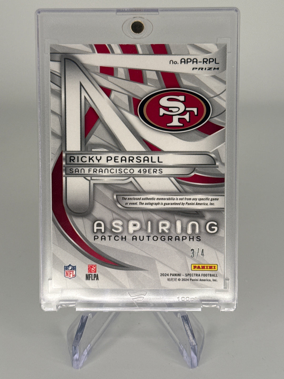 Ricky Pearsall 2024 Panini Spectra Aspiring Marble Neon Rookie Patch Auto, 3/4