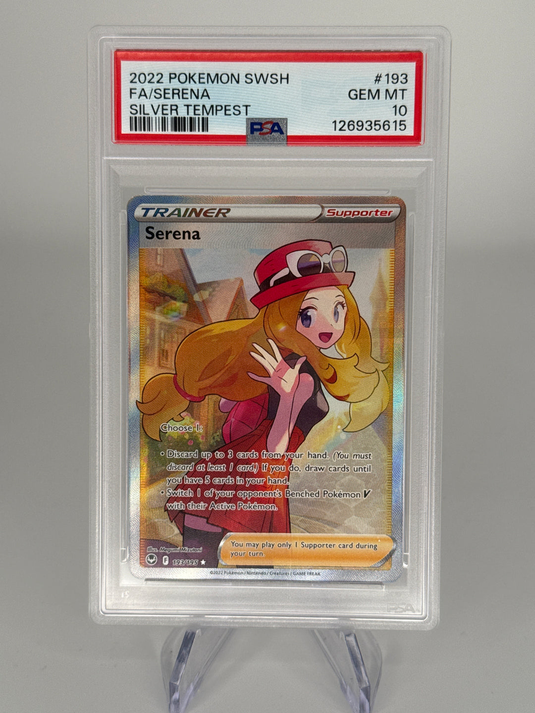 Pokemon TCG 2022 Serena Silver Tempest Full Art Trainer, 193/195, PSA 10 Gem Mint