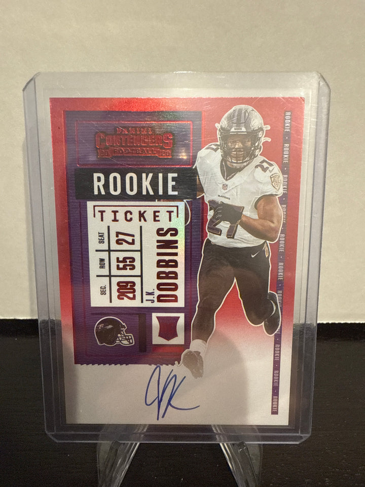 J.K. Dobbins 2020 Panini Contenders Rookie Ticket Variation Auto Red