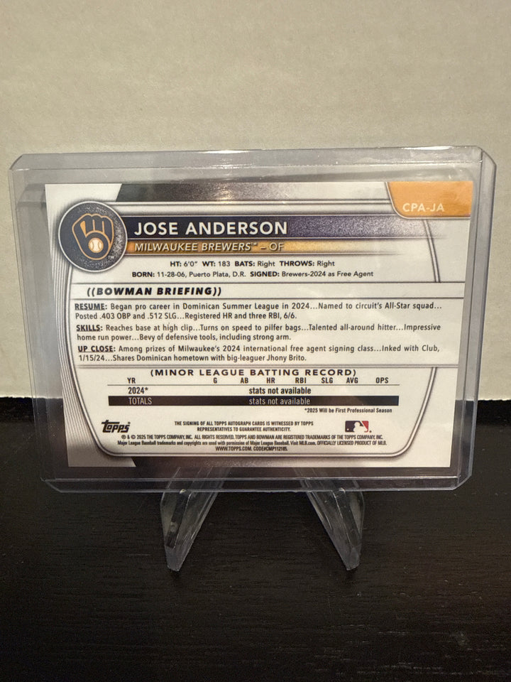 Jose Anderson 2025 Bowman Chrome Gold Refractor 1st Auto, 39/50