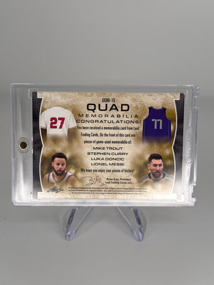 2023 Leaf Ultimate Mike Trout/Luka Doncic/Lionel Messi/Stephen Curry Quad Memorabilia, 26/30