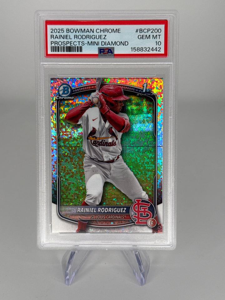 Rainiel Rodriguez 2025 Bowman Chrome Mini Diamond Refractor 1st, PSA 10 Gem Mint
