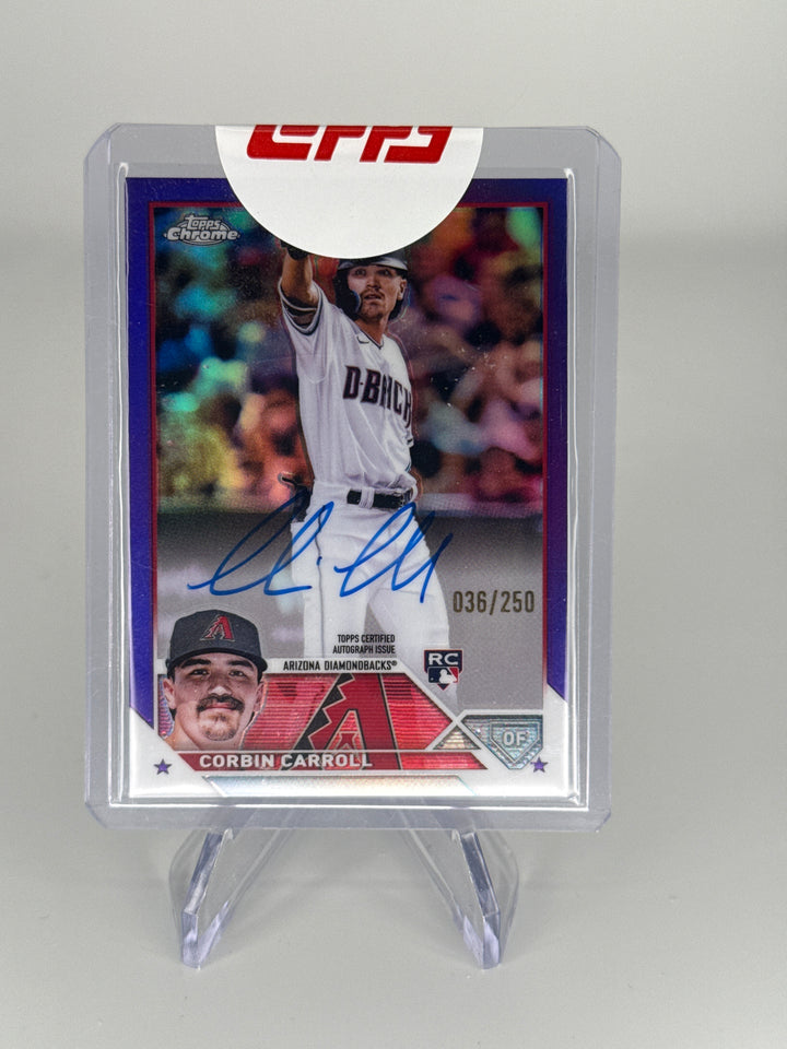 Corbin Carroll 2023 Topps Chrome Purple Refractor Rookie Auto, 036/250
