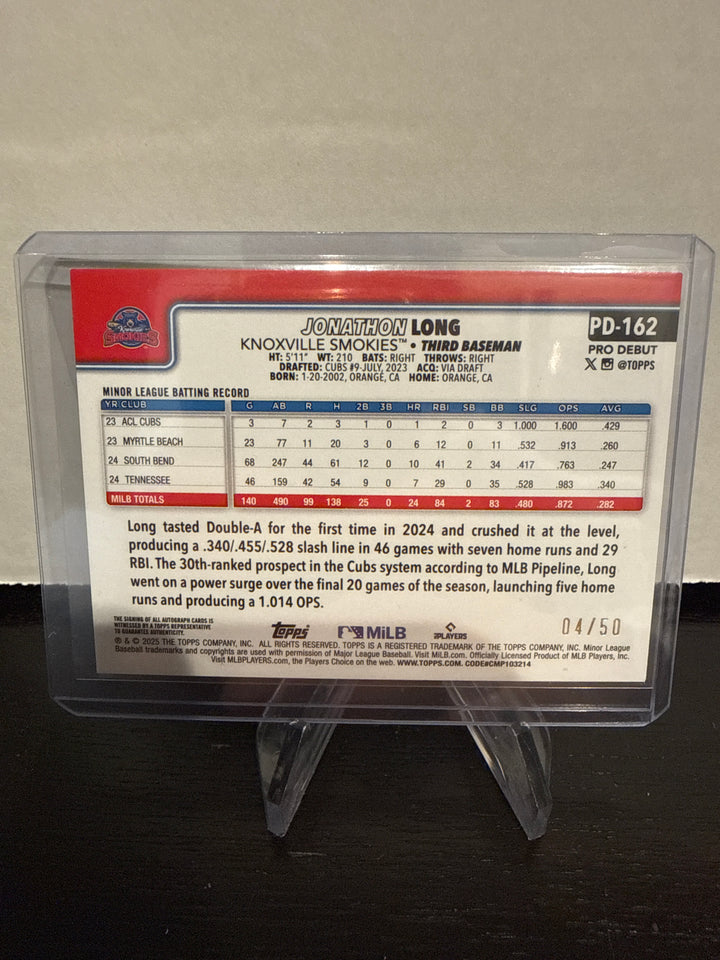 Jonathon Long 2025 Topps Pro Debut Gold Foil Auto, 04/50