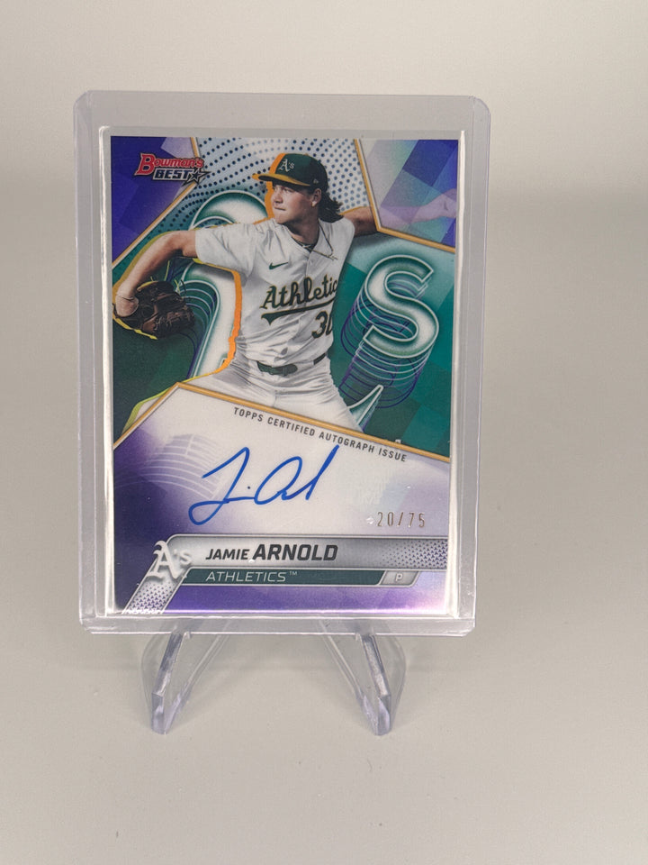 Jamie Arnold 2025 Topps Finest Best of 2025 Purple Refractor Auto, 20/75