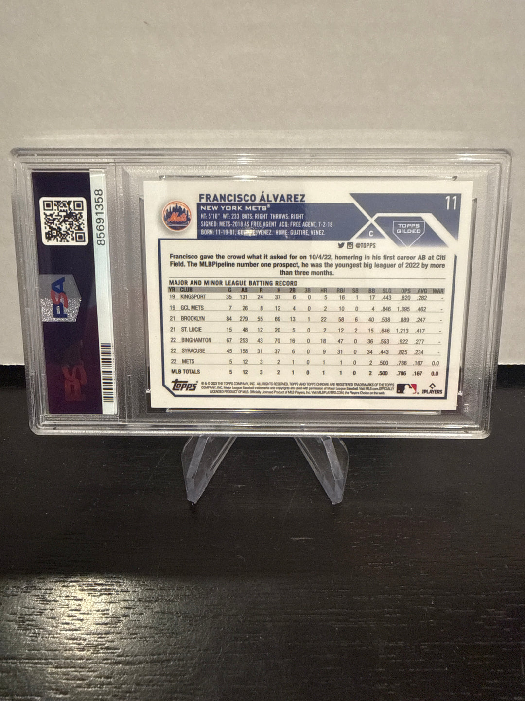 Francisco Alvarez 2023 Topps Gilded Collection Rookie, 80/99, PSA 9 Mint